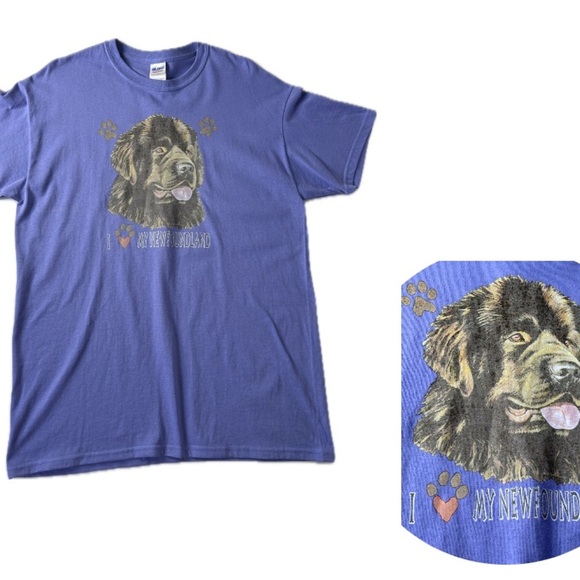 VTG NEWFOUNDLAND Dog Newfie Breed ♥️ LOVE purple Cotton T-Shirt Tee Unisex SZ L - Picture 4 of 6